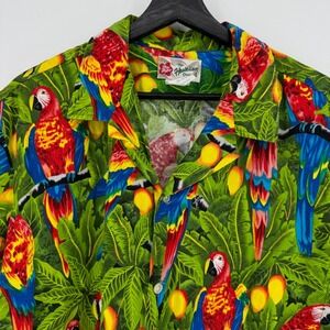 Vintage Hilo Hattie 2XL Hawaiian Shirt Parrot Tropical Short Sleeve Button Down